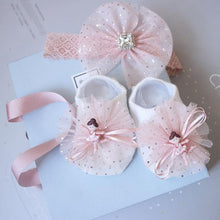 Load image into Gallery viewer, 2 Pcs Set Baby Girl Lovely Flower Bowknot Crown Lace Headwrap + Lace Cute Kids Shoes freeshipping - Tyche Ace