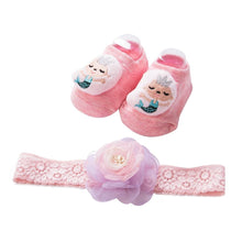 Load image into Gallery viewer, 2 Pcs Set Baby Girl Lovely Flower Bowknot Crown Lace Headwrap + Lace Cute Kids Shoes freeshipping - Tyche Ace