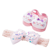 Load image into Gallery viewer, 2 Pcs Set Baby Girl Lovely Flower Bowknot Crown Lace Headwrap + Lace Cute Kids Shoes freeshipping - Tyche Ace