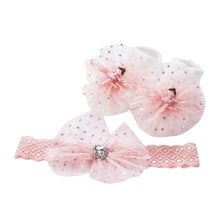 Load image into Gallery viewer, 2 Pcs Set Baby Girl Lovely Flower Bowknot Crown Lace Headwrap + Lace Cute Kids Shoes freeshipping - Tyche Ace