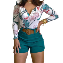 Load image into Gallery viewer, 2Pcs Women Summer Long Sleeve Floral Top Design And Shorts Set freeshipping - Tyche Ace