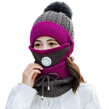 Load image into Gallery viewer, 3Pcs Women Thick Warm Fleece Knitted Hat Scarf Mask Sets freeshipping - Tyche Ace