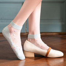 Load image into Gallery viewer, 5 Pairs Women Colourful Embroidered Crew Silk Thin Cotton Socks freeshipping - Tyche Ace