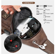 Load image into Gallery viewer, Crazy Horse Leather USB Charging Sling Back Shoulder Travel Crossbody Bags