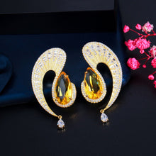 Load image into Gallery viewer, Cubic Zirconia Symmetrical Water Drop Long Silver Dangle Earrings