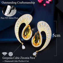 Load image into Gallery viewer, Cubic Zirconia Symmetrical Water Drop Long Silver Dangle Earrings