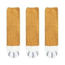 Load image into Gallery viewer, 3 Pairs Women Winter Warm Cat Paw Cartoon Design Fluffy  Slippers Socks