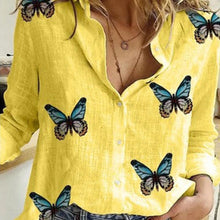 Load image into Gallery viewer, Long Sleeve Butterflies Print Single-breasted Office Shirt Blouse freeshipping - Tyche Ace