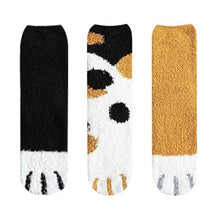 Load image into Gallery viewer, 3 Pairs Women Winter Warm Cat Paw Cartoon Design Fluffy  Slippers Socks