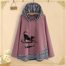 Load image into Gallery viewer, Striped Patchwork Cat Cartoon Print  Long Sleeve Hoodie freeshipping - Tyche Ace