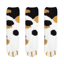 Load image into Gallery viewer, 3 Pairs Women Winter Warm Cat Paw Cartoon Design Fluffy  Slippers Socks