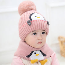 Load image into Gallery viewer, Animal Cartoon Knitted Pom Pom Hat Scarf Set For Kids