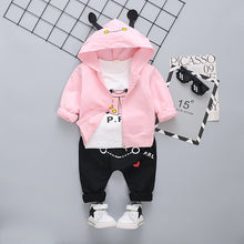 Load image into Gallery viewer, 3Pc Set Cartoon Dinosaur Image Design Hooded Sweater Pants + T Shirt For Boys