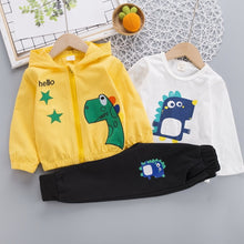 Load image into Gallery viewer, 3Pc Set Cartoon Dinosaur Image Design Hooded Sweater Pants + T Shirt For Boys