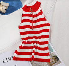 Load image into Gallery viewer, Zip Design Knitted Off-Shoulder Sleeveless Short Tank Tops for Women