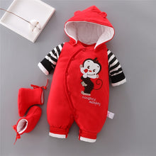 Load image into Gallery viewer, Unisex Cotton Thick Warm Hooded Jumpsuit Rompers For Kids