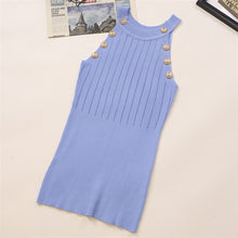 Load image into Gallery viewer, Golden Buttons Hollow Out Design Thin Knitted Sleeveless Stylish Top For Women