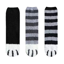 Load image into Gallery viewer, 3 Pairs Women Winter Warm Cat Paw Cartoon Design Fluffy  Slippers Socks