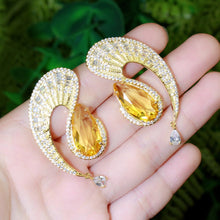 Load image into Gallery viewer, Cubic Zirconia Symmetrical Water Drop Long Silver Dangle Earrings