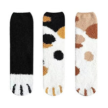 Load image into Gallery viewer, 3 Pairs Women Winter Warm Cat Paw Cartoon Design Fluffy  Slippers Socks