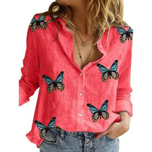 Load image into Gallery viewer, Long Sleeve Butterflies Print Single-breasted Office Shirt Blouse freeshipping - Tyche Ace
