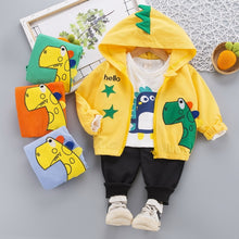 Load image into Gallery viewer, 3Pc Set Cartoon Dinosaur Image Design Hooded Sweater Pants + T Shirt For Boys