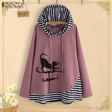 Load image into Gallery viewer, Striped Patchwork Cat Cartoon Print  Long Sleeve Hoodie freeshipping - Tyche Ace