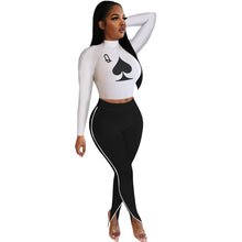 Load image into Gallery viewer, Poker Spades Print Design Long Sleeves Crop Tops & Patchwork Trousers Set freeshipping - Tyche Ace