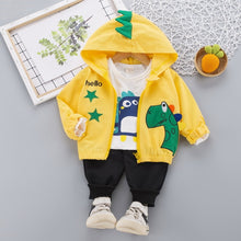 Load image into Gallery viewer, 3Pc Set Cartoon Dinosaur Image Design Hooded Sweater Pants + T Shirt For Boys