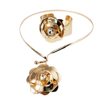 Load image into Gallery viewer, MANILAI Alloy Roses Flowers Torques Choker Necklace Sets For Women Statement Charm Pendants Necklaces Bracelet Sets Jewelry - Tyche Ace