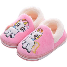 Load image into Gallery viewer, Unisex Toddler Unicorn Cartoon Image Design Winter Indoor Fur Slides Slippers