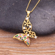 Load image into Gallery viewer, Colourful Shining Statement Butterfly Rhinestone Crystal Lucky Charm Pendant Necklace