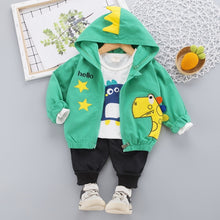 Load image into Gallery viewer, 3Pc Set Cartoon Dinosaur Image Design Hooded Sweater Pants + T Shirt For Boys