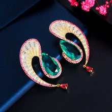 Load image into Gallery viewer, Cubic Zirconia Symmetrical Water Drop Long Silver Dangle Earrings