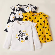 Load image into Gallery viewer, 3 Pack Cute Floral Dots Long- Sleeve T-Shirt For Kids