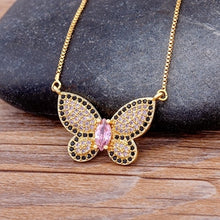 Load image into Gallery viewer, Colourful Shining Statement Butterfly Rhinestone Crystal Lucky Charm Pendant Necklace