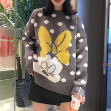 Load image into Gallery viewer, Knitted Cartoon Mouse Image Polka Dot Loose Fit  Sweater freeshipping - Tyche Ace