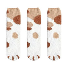 Load image into Gallery viewer, 3 Pairs Women Winter Warm Cat Paw Cartoon Design Fluffy  Slippers Socks