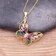 Load image into Gallery viewer, Colourful Shining Statement Butterfly Rhinestone Crystal Lucky Charm Pendant Necklace