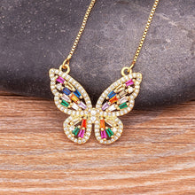 Load image into Gallery viewer, Colourful Shining Statement Butterfly Rhinestone Crystal Lucky Charm Pendant Necklace