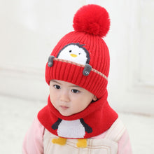 Load image into Gallery viewer, Animal Cartoon Knitted Pom Pom Hat Scarf Set For Kids