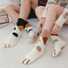 Load image into Gallery viewer, 3 Pairs Women Winter Warm Cat Paw Cartoon Design Fluffy  Slippers Socks