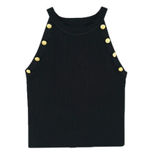 Load image into Gallery viewer, Golden Buttons Hollow Out Design Thin Knitted Sleeveless Stylish Top For Women