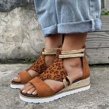 Load image into Gallery viewer, Slope Heel Woven Rope Animal Print Platform Sandals freeshipping - Tyche Ace