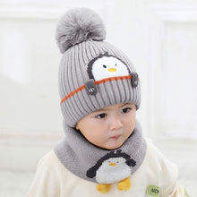 Load image into Gallery viewer, Animal Cartoon Knitted Pom Pom Hat Scarf Set For Kids