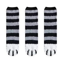 Load image into Gallery viewer, 3 Pairs Women Winter Warm Cat Paw Cartoon Design Fluffy  Slippers Socks