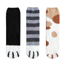 Load image into Gallery viewer, 3 Pairs Women Winter Warm Cat Paw Cartoon Design Fluffy  Slippers Socks