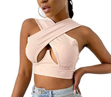 Load image into Gallery viewer, Cross Wrap Sleeveless Cut-Out Front Crop Bustier Tops- Plus Size freeshipping - Tyche Ace