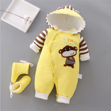Load image into Gallery viewer, Unisex Cotton Thick Warm Hooded Jumpsuit Rompers For Kids