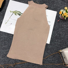 Load image into Gallery viewer, Zip Design Knitted Off-Shoulder Sleeveless Short Tank Tops for Women